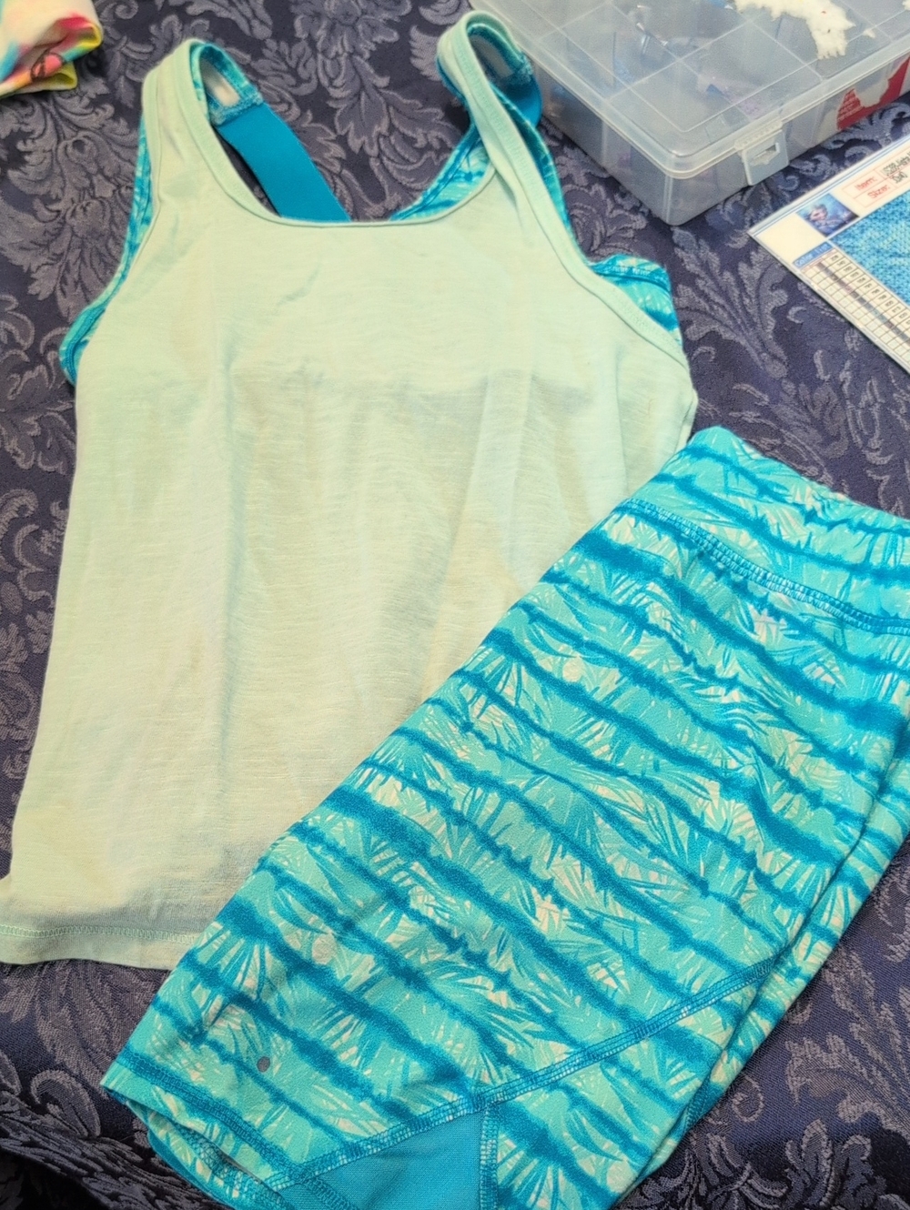 Girl's Light Blue Tank Top & Aqua Patterned Set